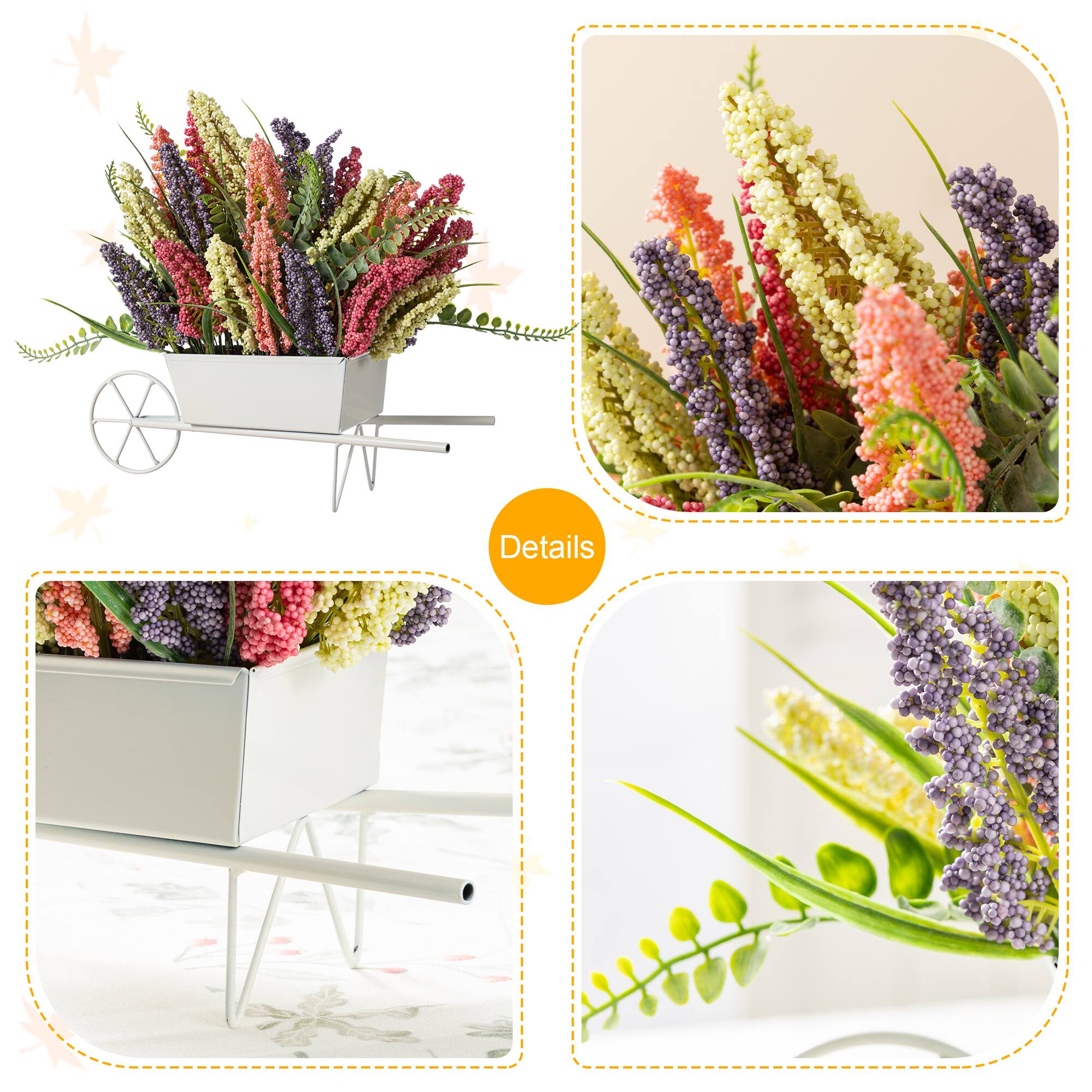 Glitzhome® 11" Pink, Purple & Yellow Mixed Heather Cart Centerpiece